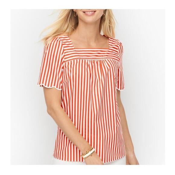Talbots Sailboat Stripe Scalloped Square Neck Top - Picture 1 of 7
